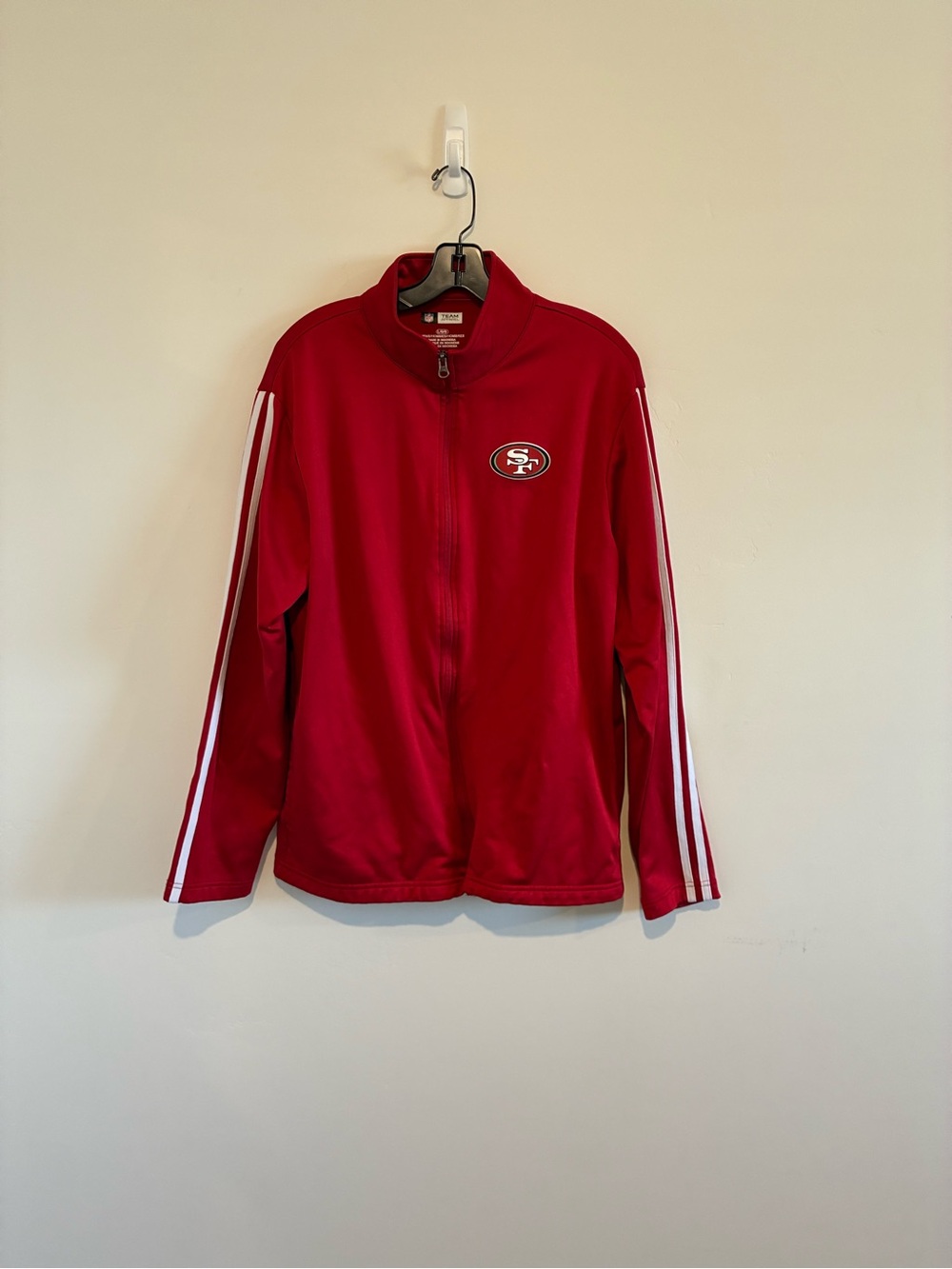 NFL mens Red Track Jacket with White Stripe Sleeves